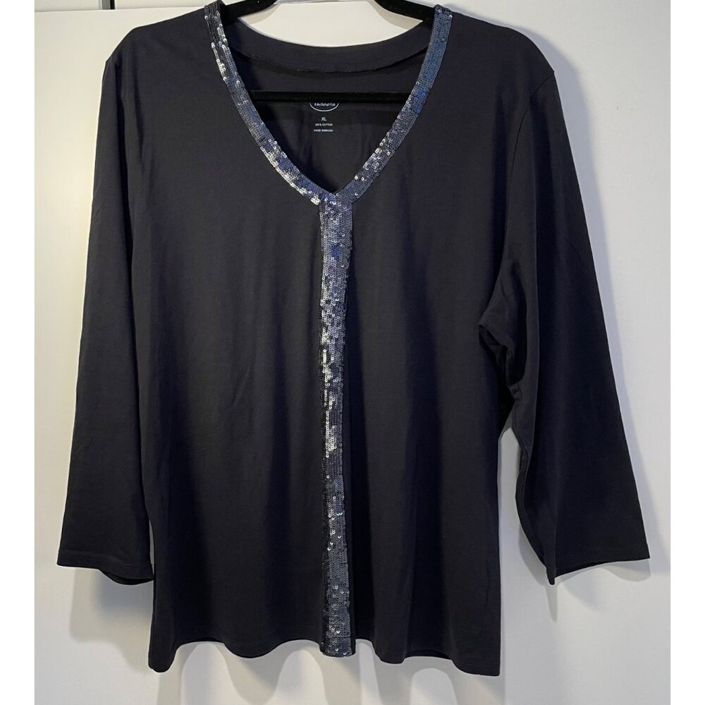 Talbots Womens‎ Sequin Top Size XL Dark Fairy Mature Feminine Artsy Whimsical